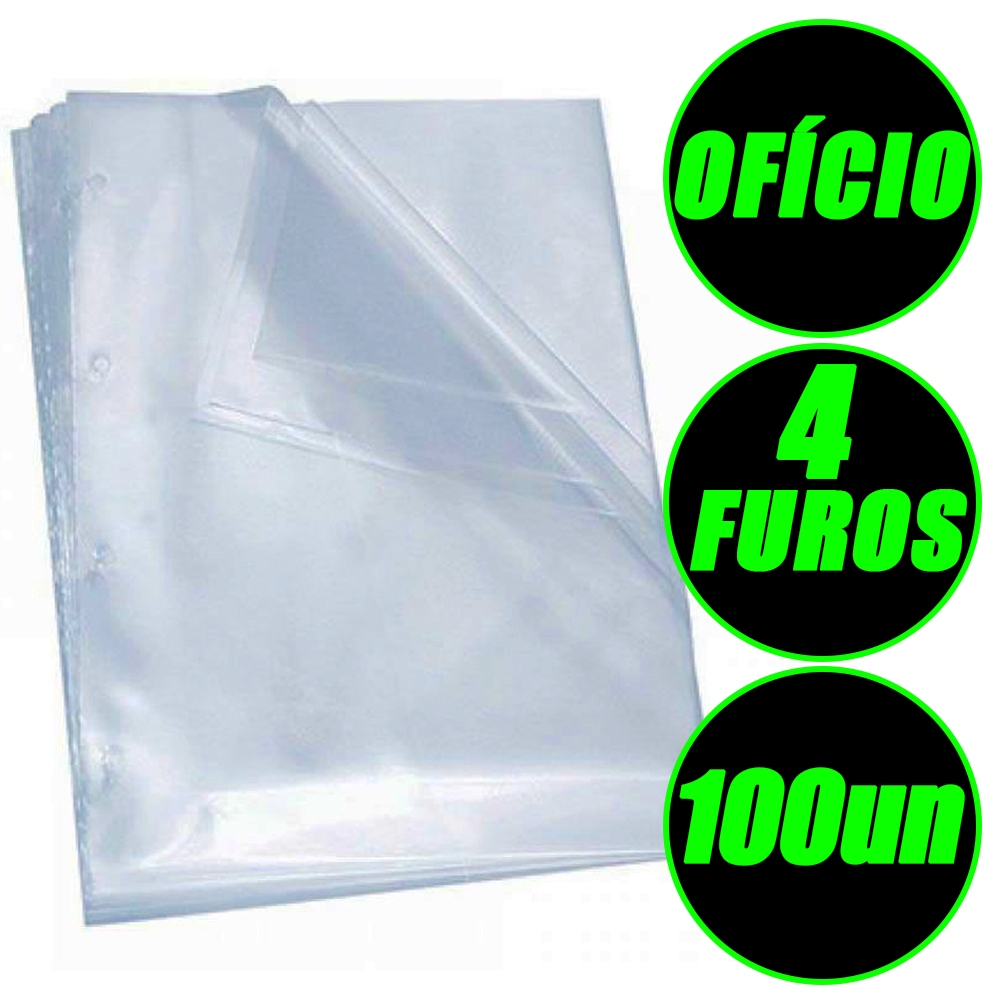 Saco Envelope Plástico Transparente 4 Furos Ofíc