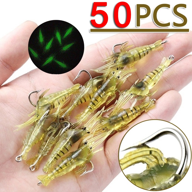 50 Camarão Macio 4cm Isca Artificial Anzol Peixe 