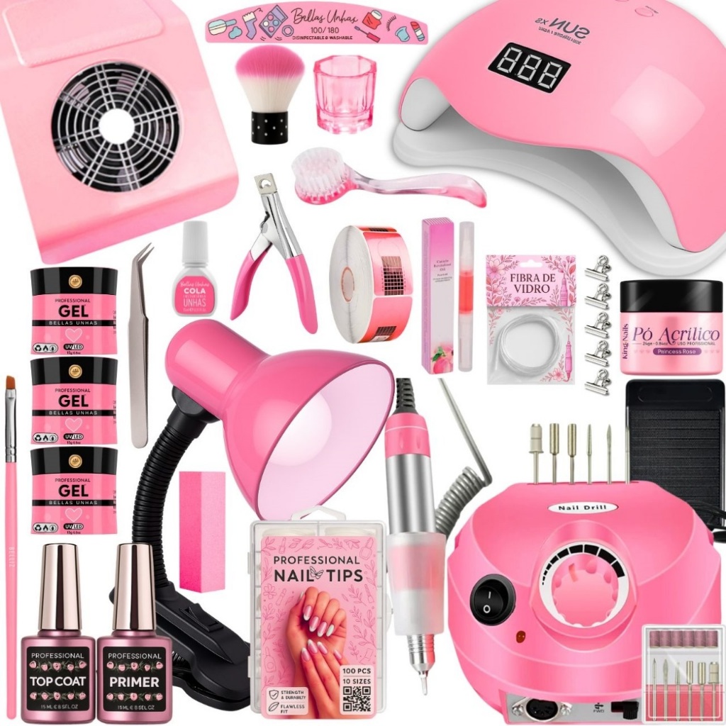 Kit Unhas Gel Alongamento Completo Lixadeira Elét
