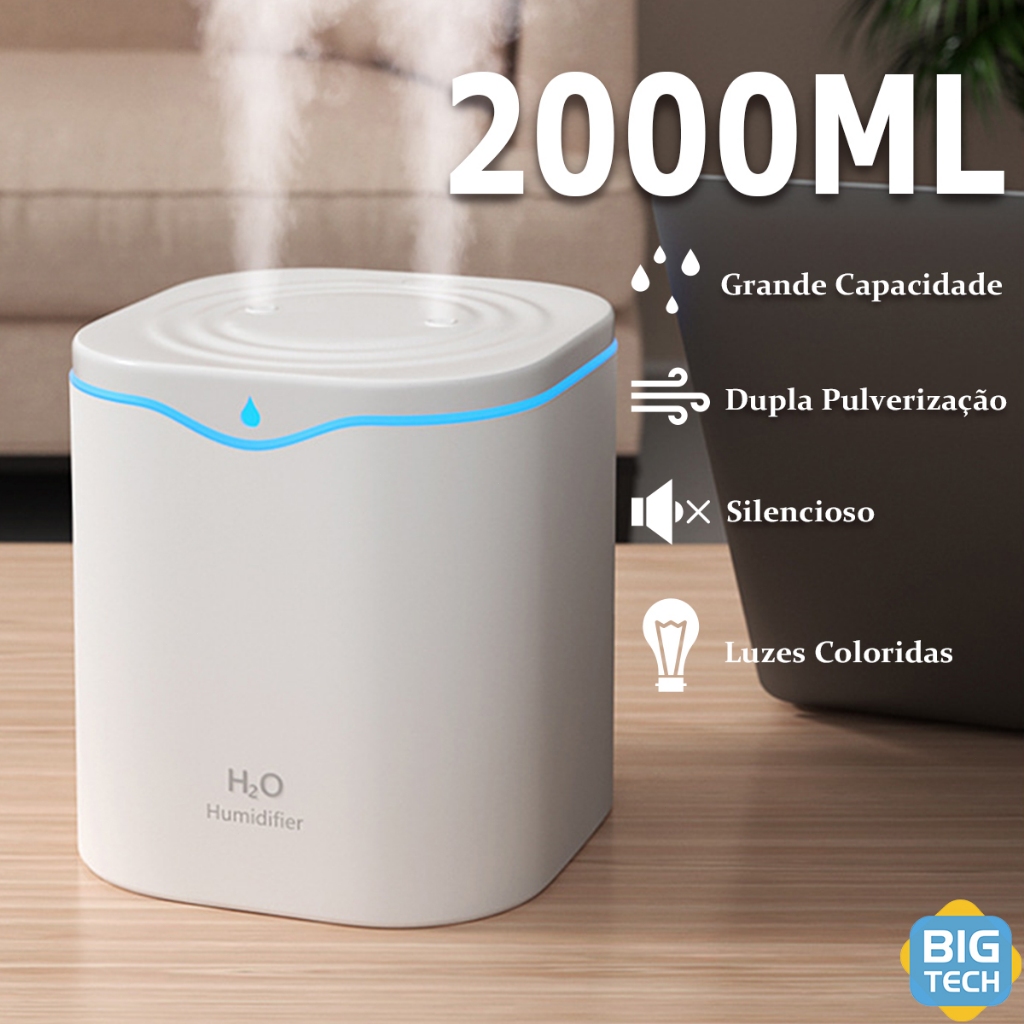 Umidificador Grande 2L/600ML Purificador De Ar Gra
