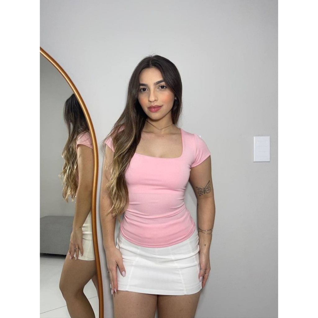 Blusa Moda Feminina Decote Quadrada Básica Regata