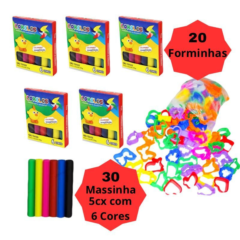 Kit 30 Unidades de Massinha + 20 moldes Forminhas 