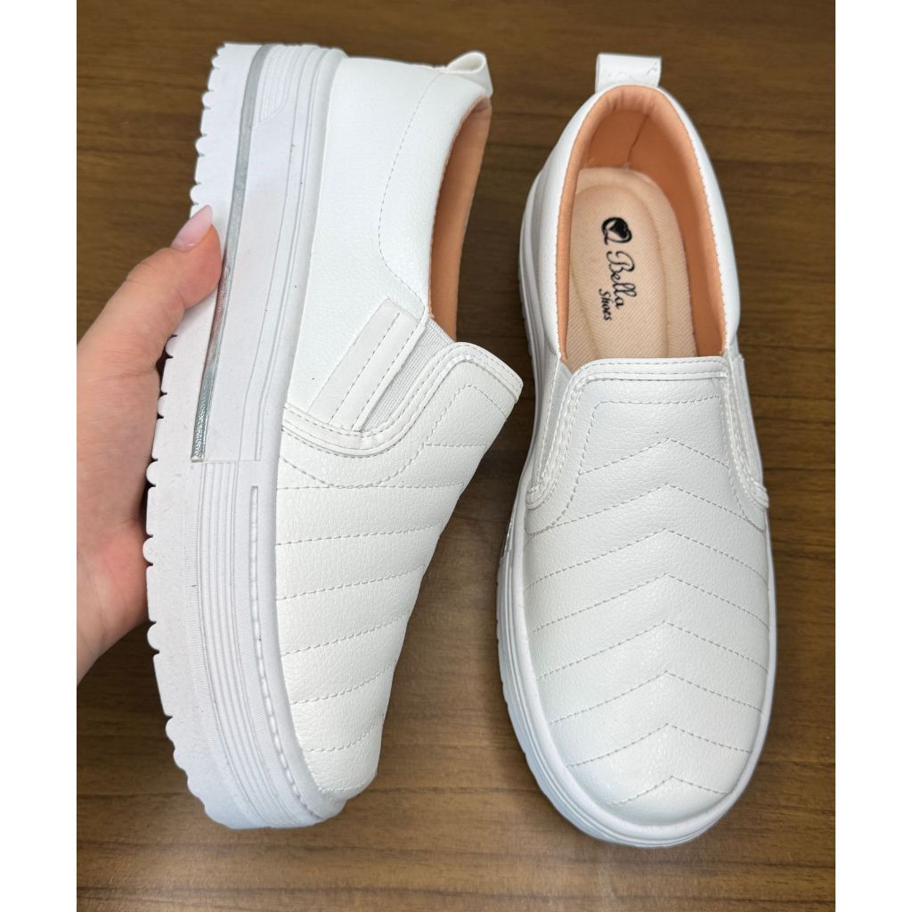 Sapatilha Casual Tênis Feminino Branco Slip on Co