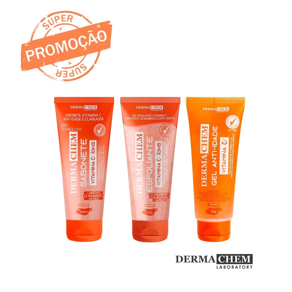 Kit Anti-Idade Vitamina C Sabonete Esfoliante Gel 