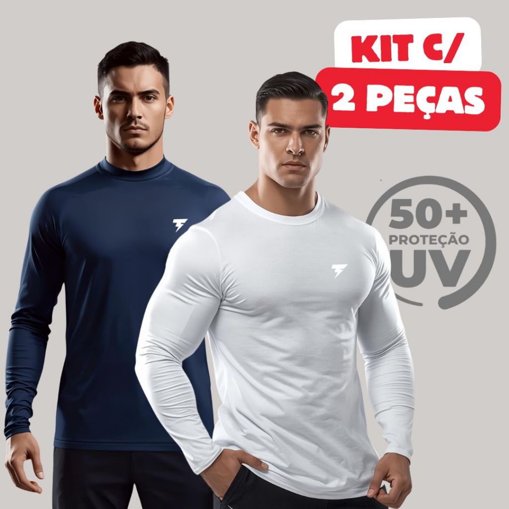Kit com 2 Camisetas Manga Longa Uv Segunda Pele Pa