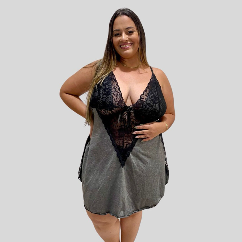 Camisola Sara Mescla Plus Size Linha Noite Vestido