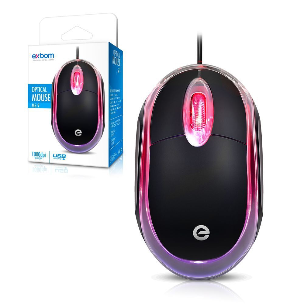 Mouse com fio USB óptico com LED EXBOM MS-9