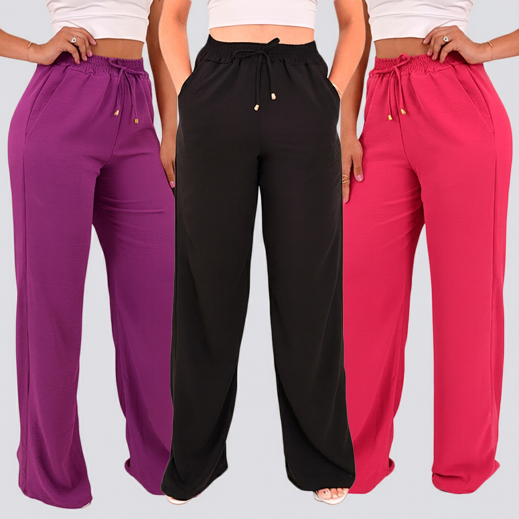 Calça Pantalona Feminina Cintura Alta Tendência 
