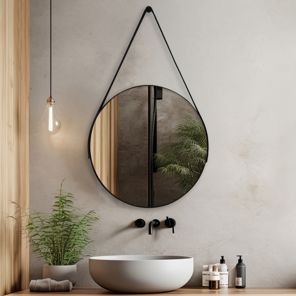 Espelho Adnet com Alça e Suporte Couro Redondo 60