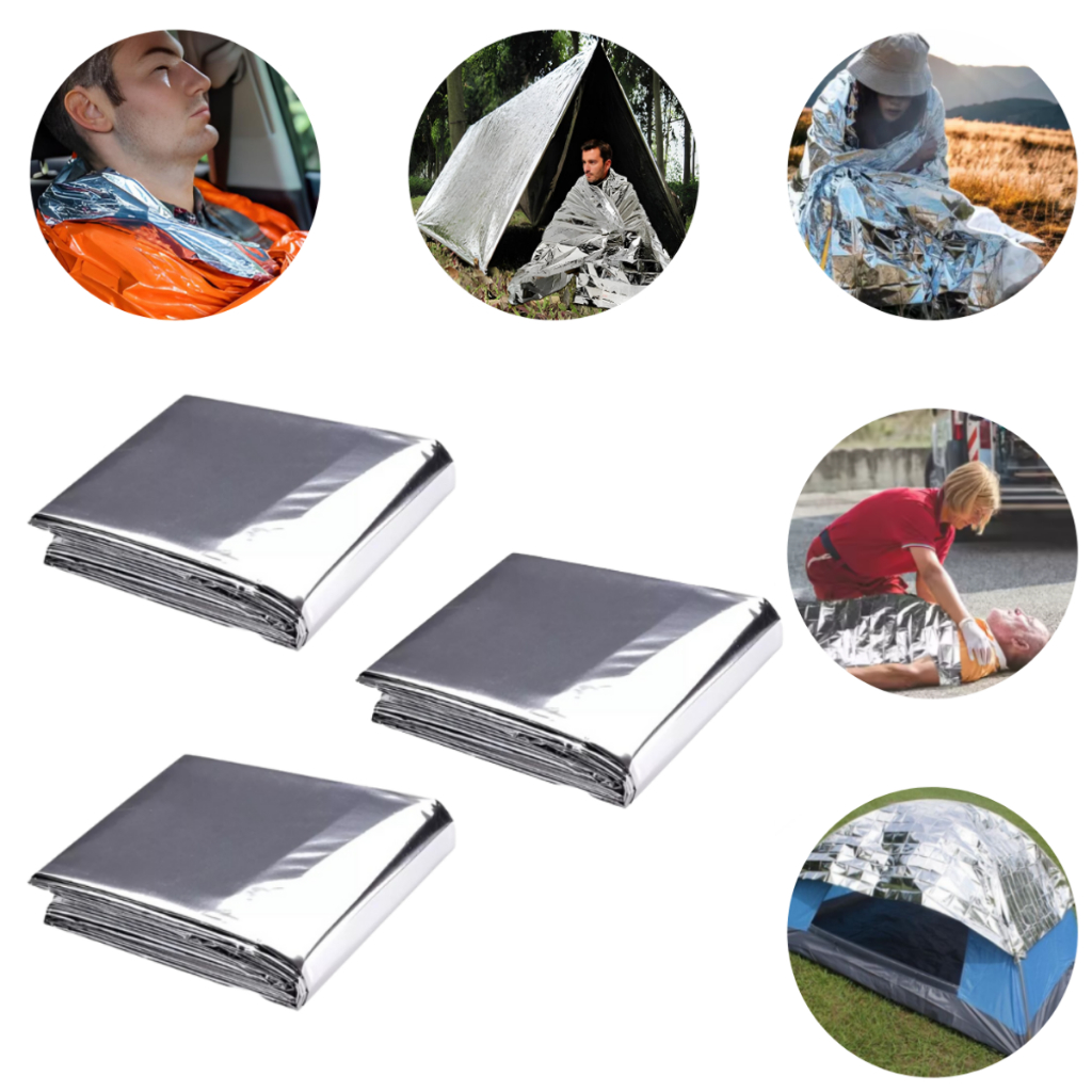 Kit 3 Manta Térmica Aluminizada Cobertor Resgate,