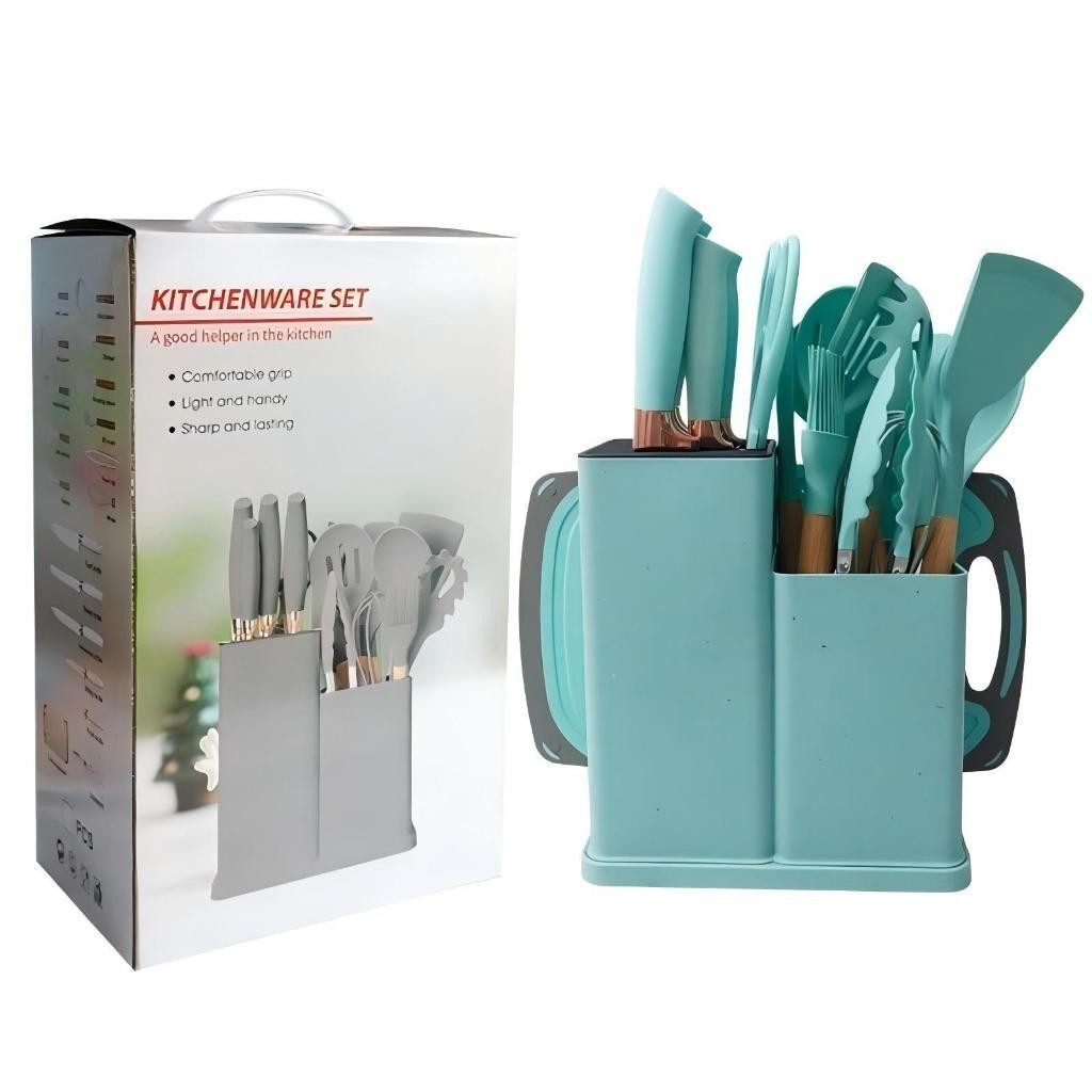 Kit Conjunto 19 Pçs De Utensílios Facas Silicone