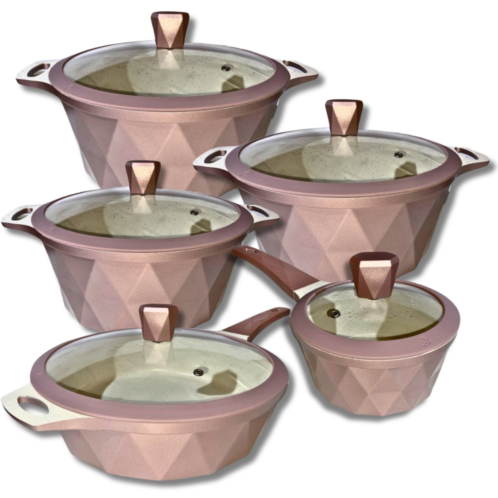 Jogo 5 Panela Indução Cerâmica Marmoriza