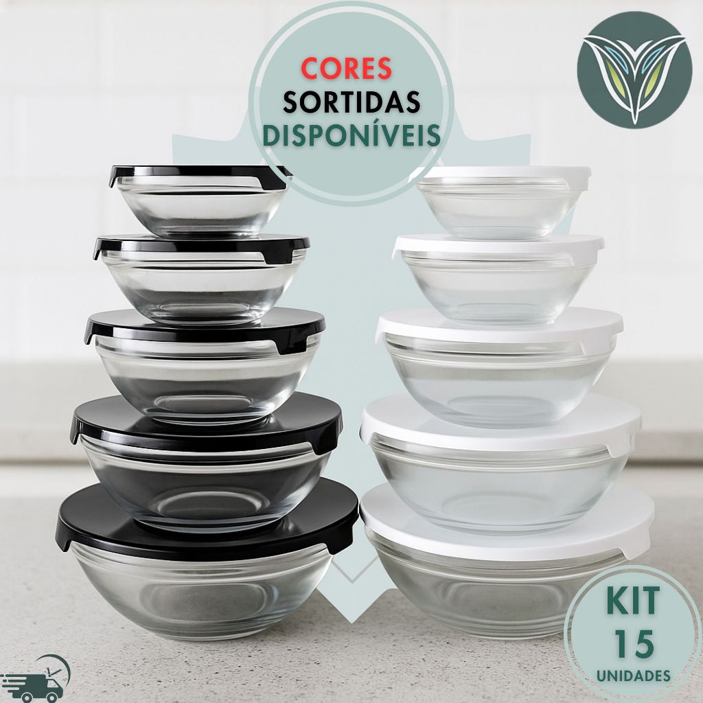 KIT 15 – Conjunto Jogo 5 Potes de Vidro Herm