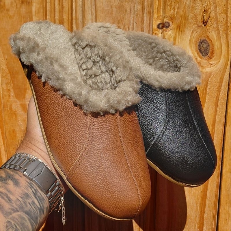 chinelo couro legitimo pantufa inverno quentinha l