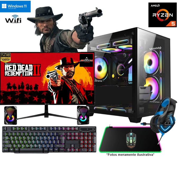 Cpu Gamer Aquário Completo Ryzen 5 + 32GB Ram pr