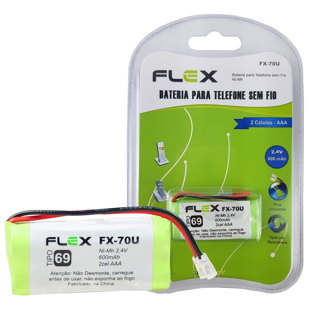 Bateria Para telefone sem fio 2,4V 600mAh Flex FX-
