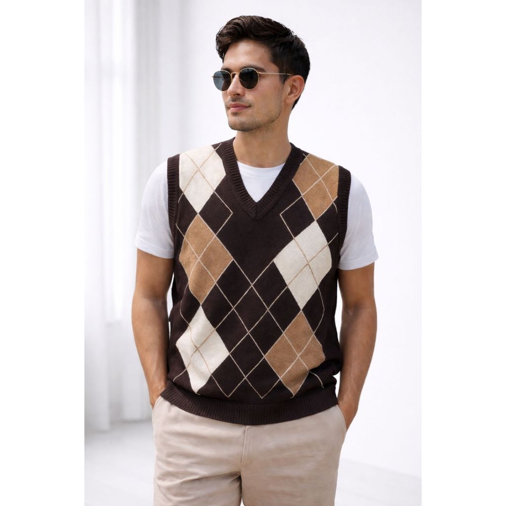 Colete Tricot Escocês Masculino Social Elegante S