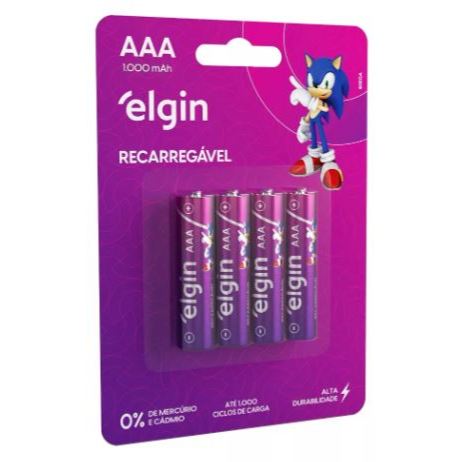 Pilha Recarregável Elgin Aaa 1000mah 1,2v Blister