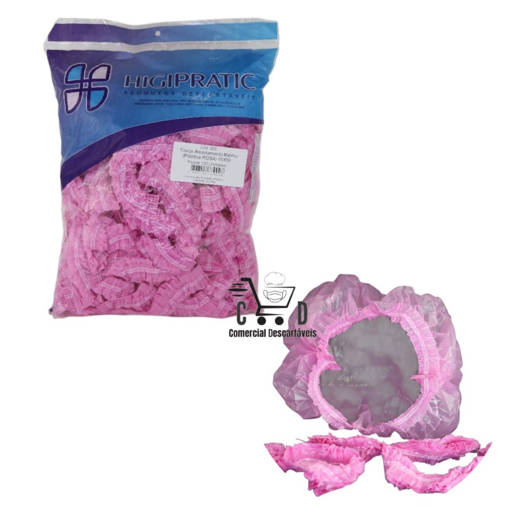 Touca Plástica Descartável 100UN  Rosa – S
