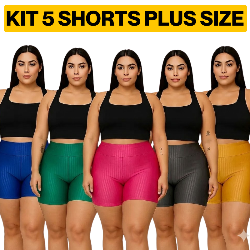 KIT 5 Shorts Feminino Plus Size Cirrê 3D Academia