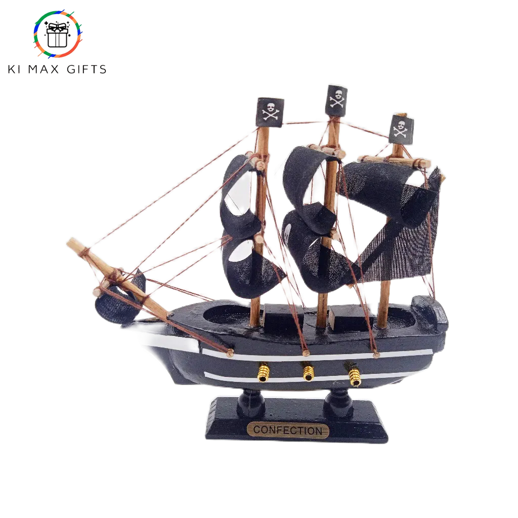 Barco Caravela Pirata 15cm Madeira Miniatura Decor