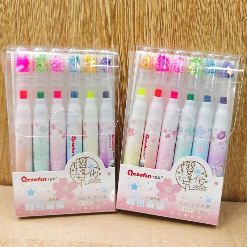 Caneta Marca Texto Estrela Carimbo Kawaii Kit C/ 6