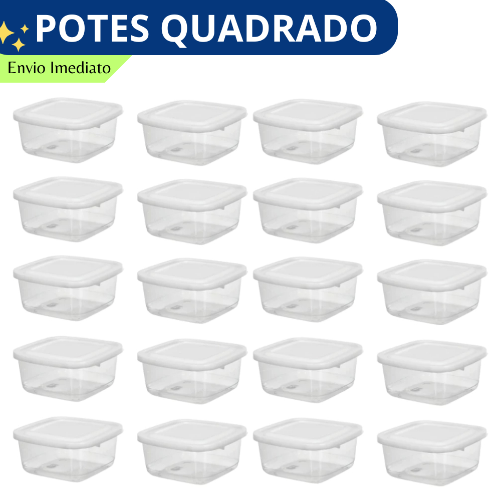 Kit Pote Quadrado 270ml com Tampa, Jogo Pote Plás