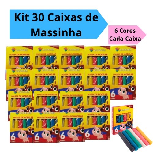 Kit 30 Caixas Massinha de Modelar 65g com 6 Cores 