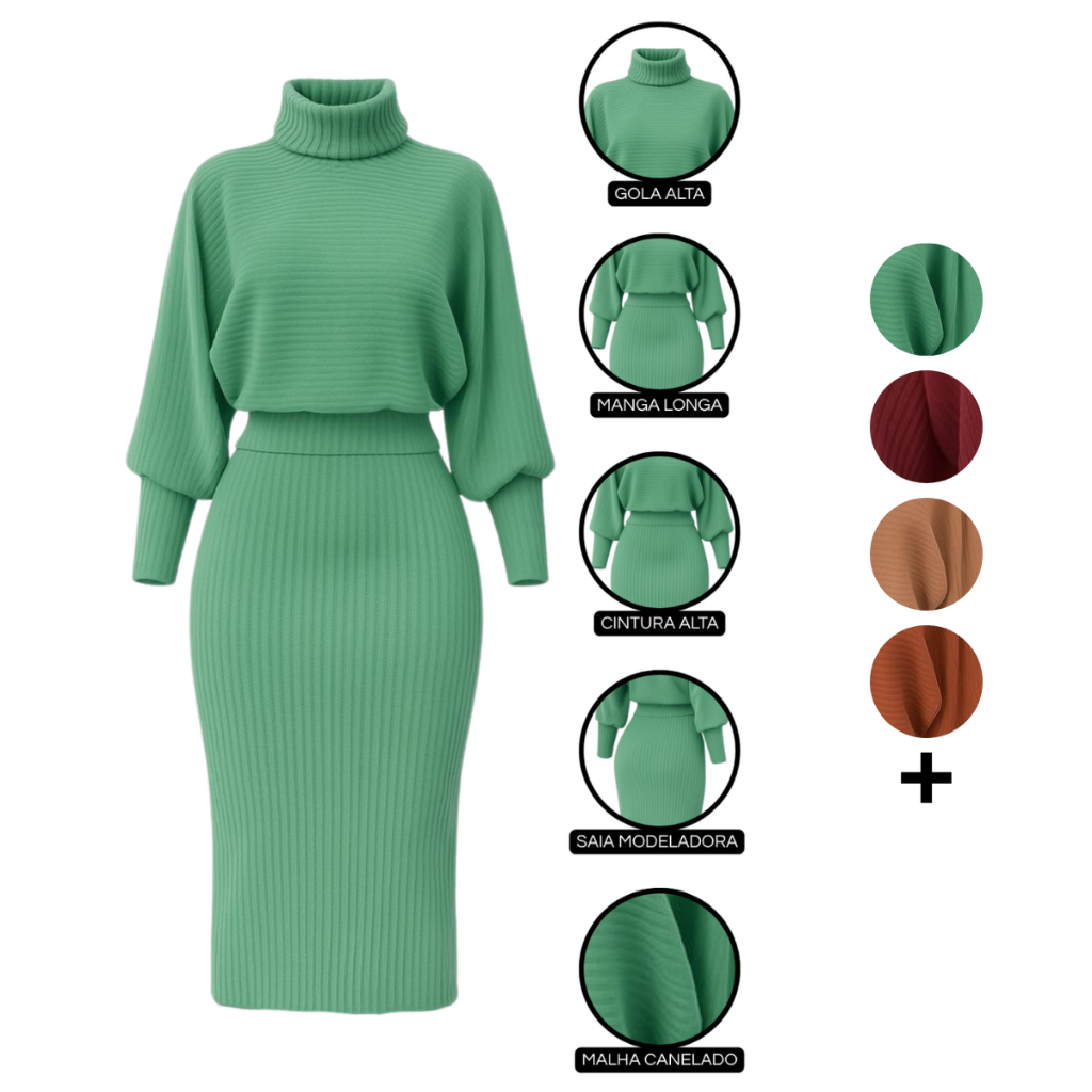 Conjunto Feminino Casual Blusa e Saia Inverno Mode