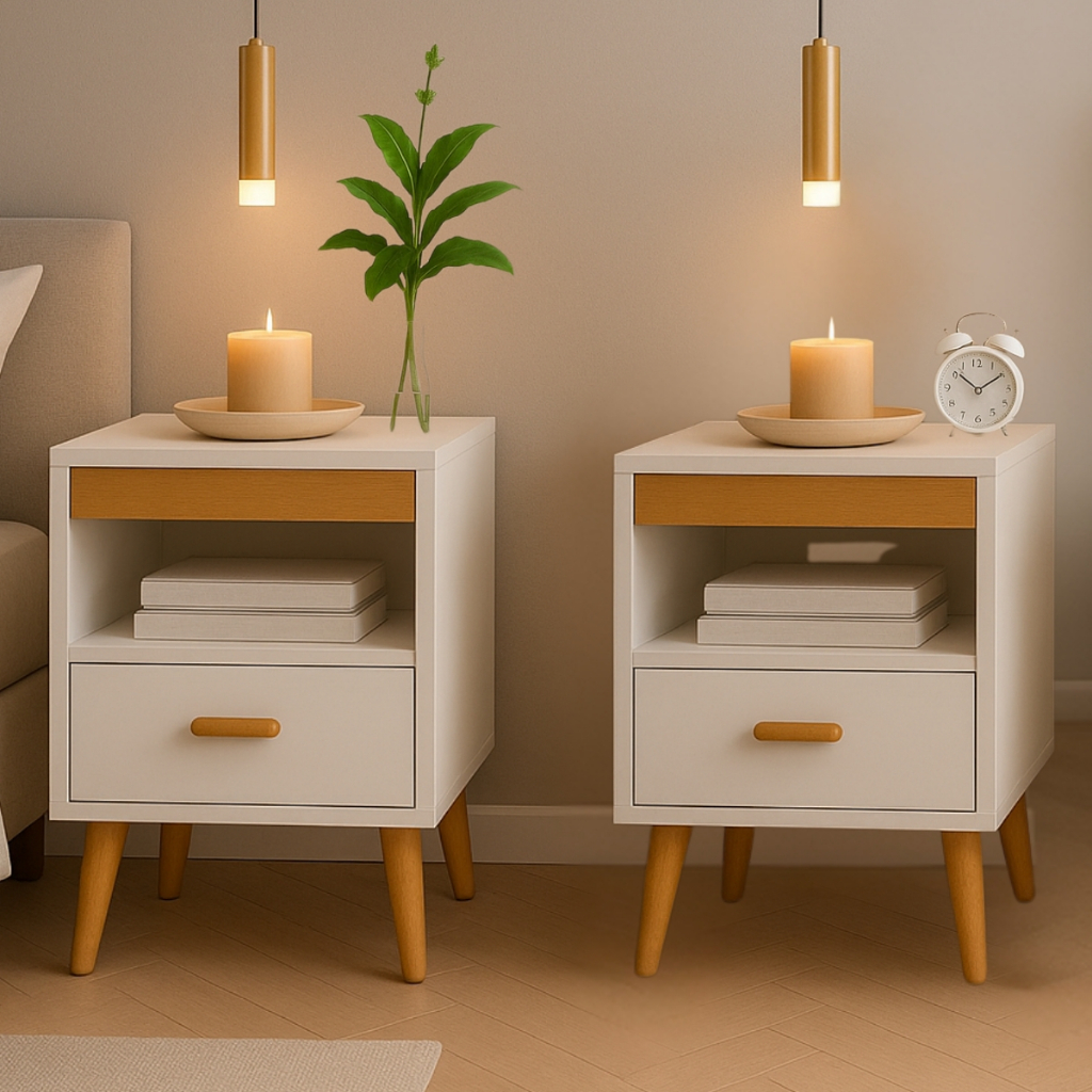 Kit 2 Mesa De Cabeceira Para Quarto Retrô Com Gav