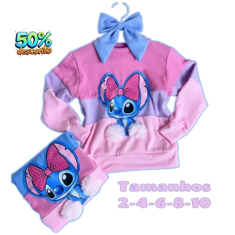 Blusa Infantil de Frio Menina Stitch Moda Blogleir