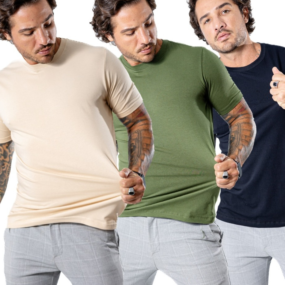 Kit 3 Camiseta Peruana Masculina Premium Algodão 