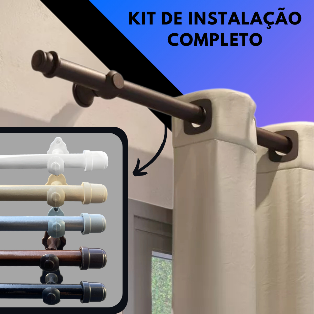 Kit Varão Completo de Madeira Suporte 1,00mt a 3,