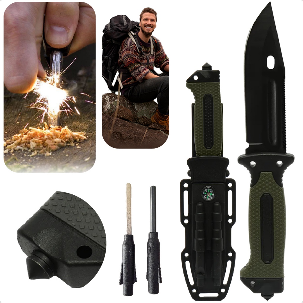 Faca Rambo Sobrevivência Pesca Punhal Quebra-Vidr