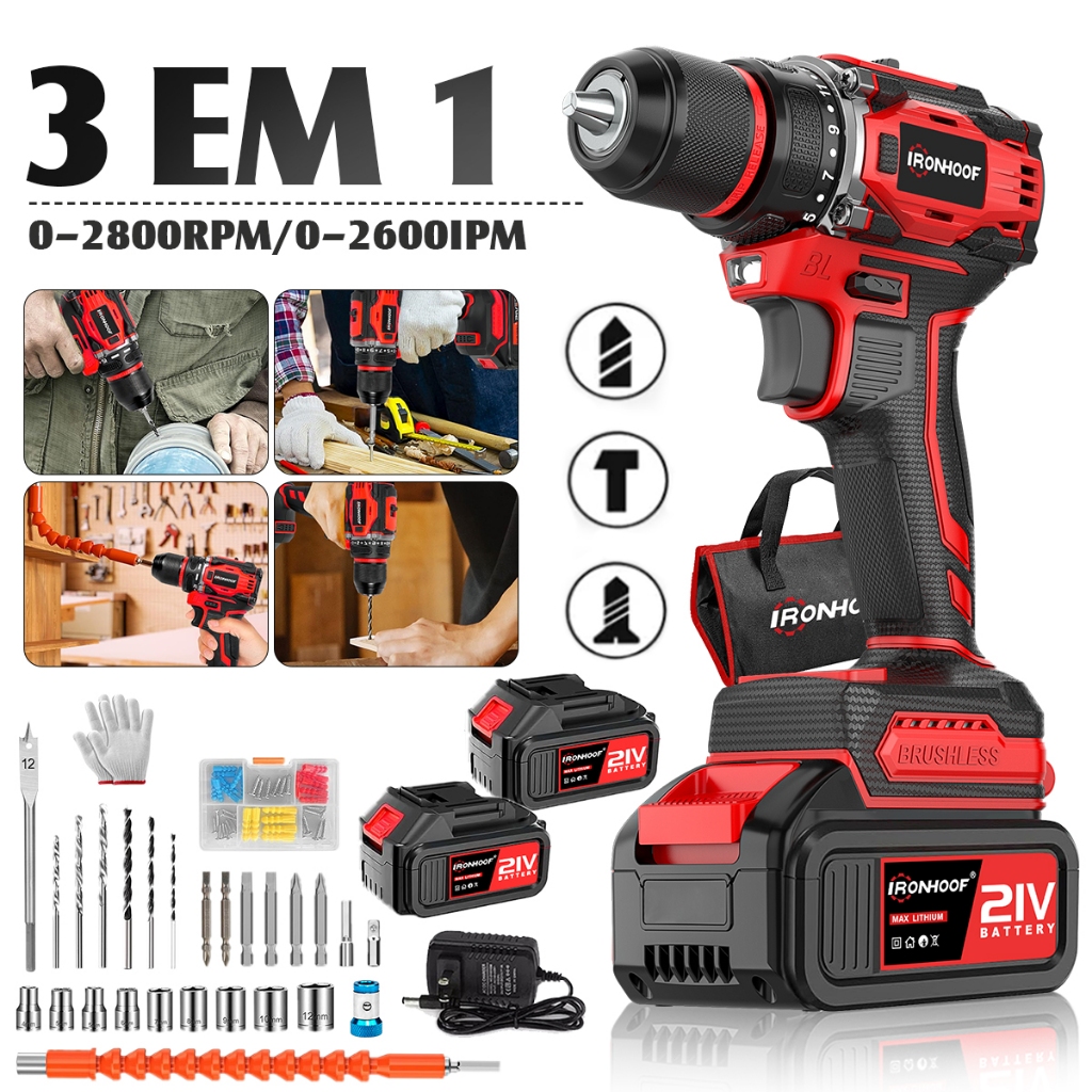 Brushless Parafusadeira Furadeira De Impacto 21V 2