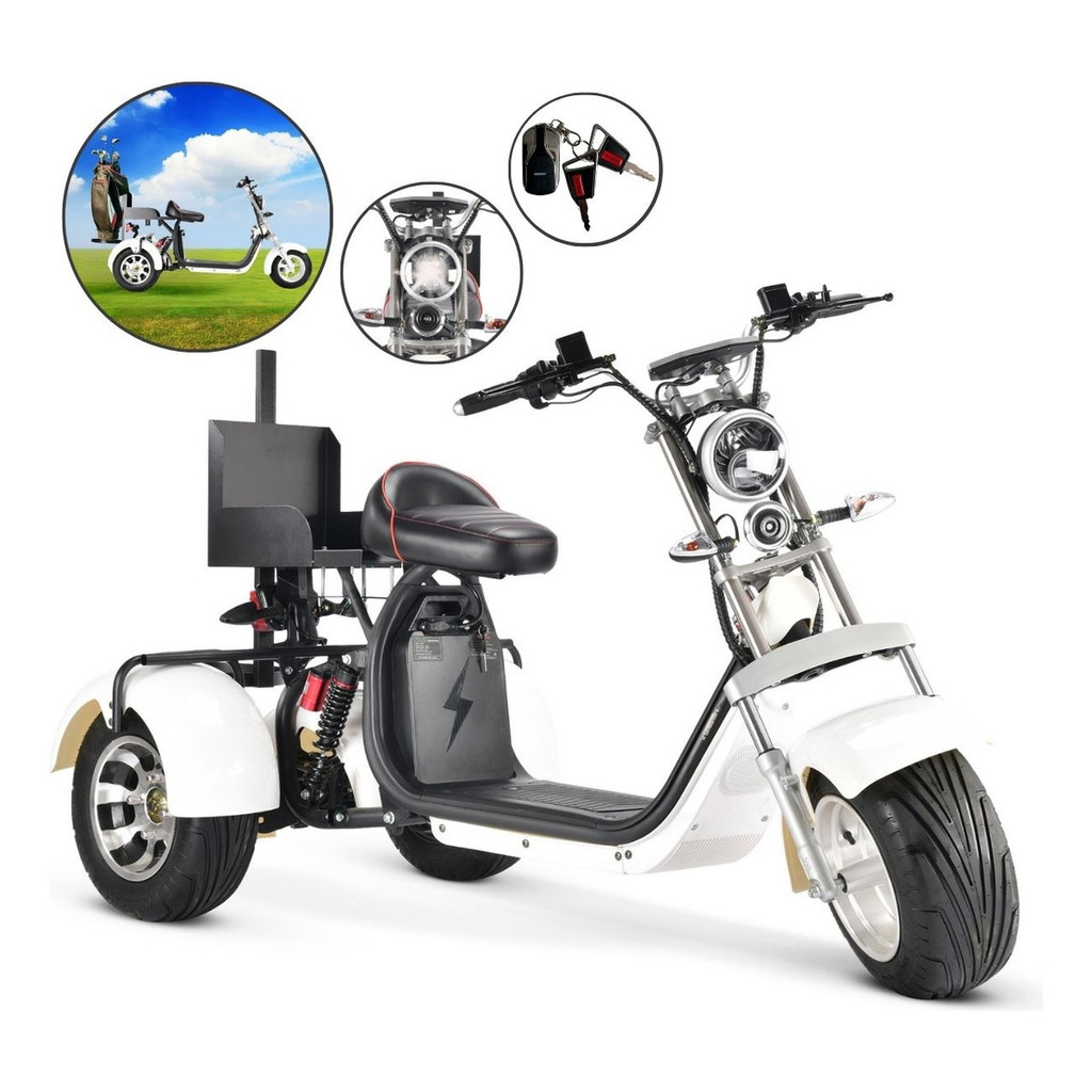 Moto Elétrica 2000w 3 Rodas Scooter Branca Luzes 