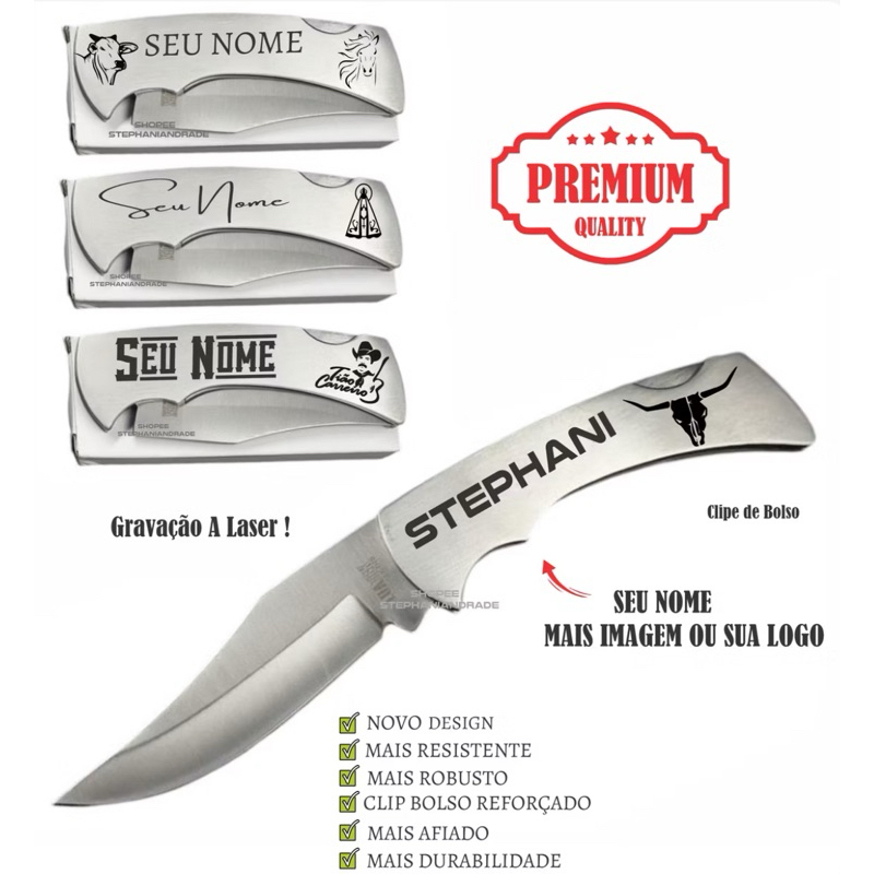 Canivete Inox Clip Bolso Estilo Zebu Personalizado