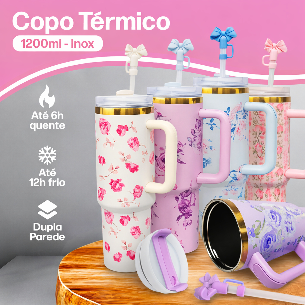 Copo Térmico com Canudo 1.2L Inox 1200mL Garrafa 