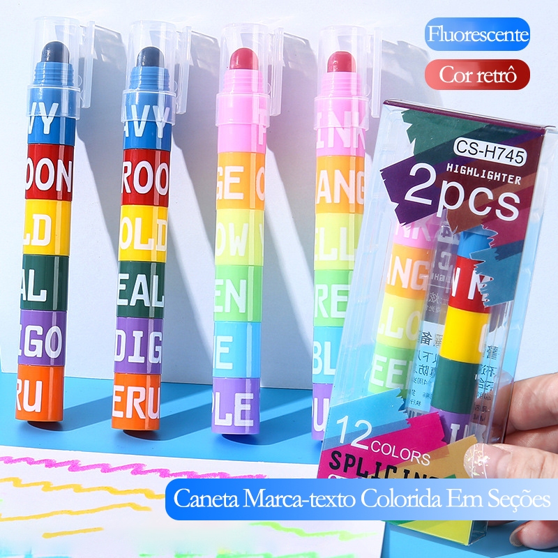 6 Cores Marca-texto Caneta Conectável Seções Ca
