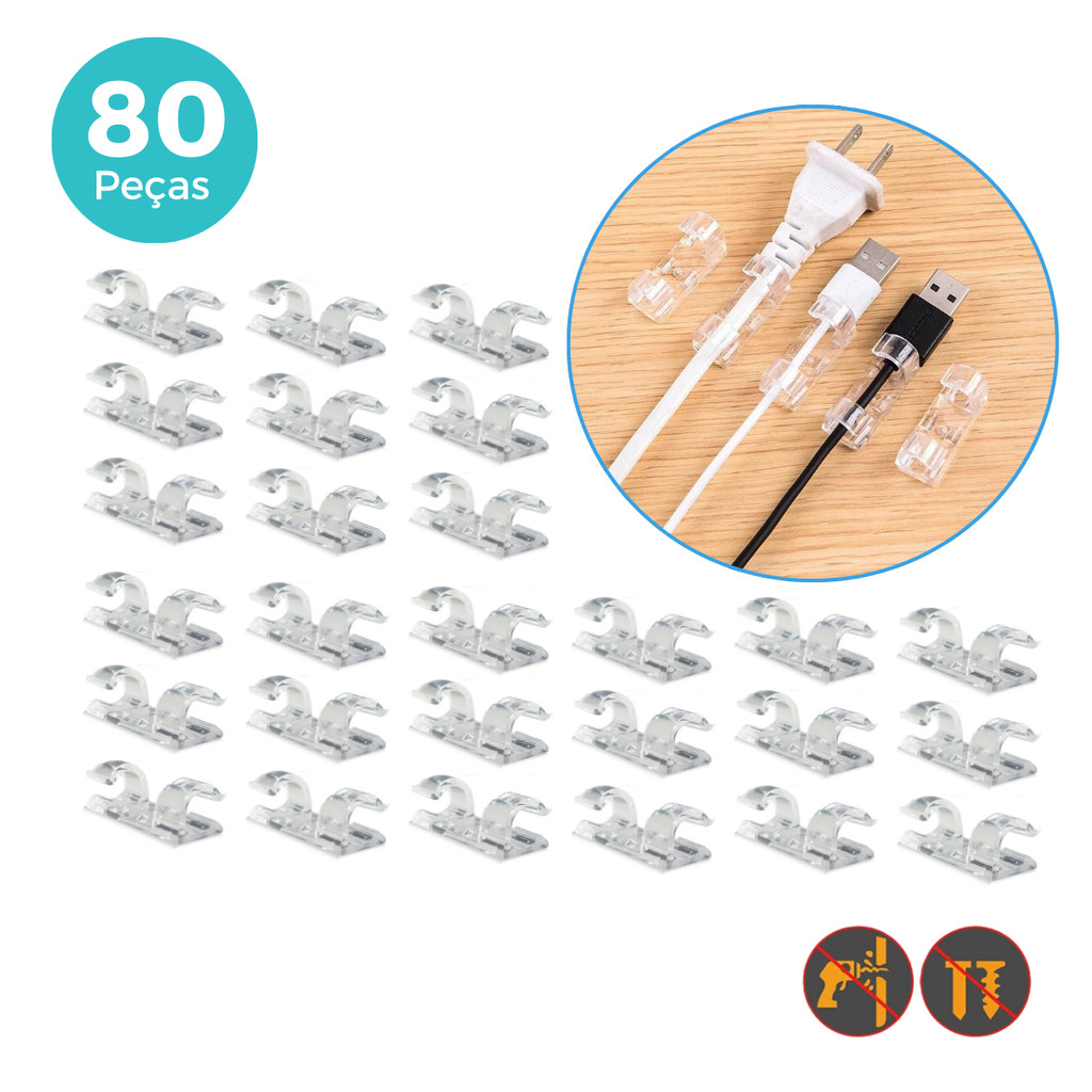 Kit 20/40/60/80 Clips Fixadores de Fios e Cabos Or