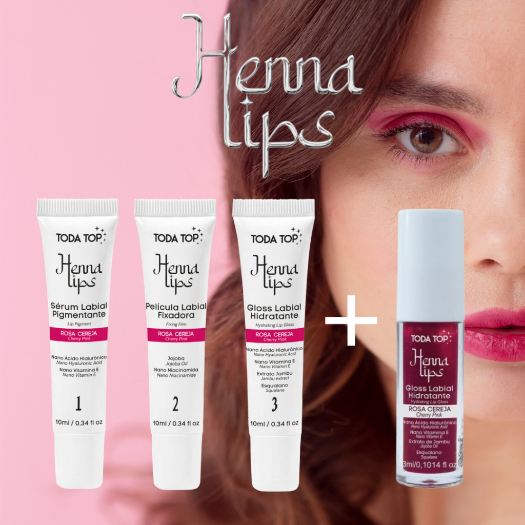 Kit Henna Labial Rosa Cereja + Gloss Toda Top R