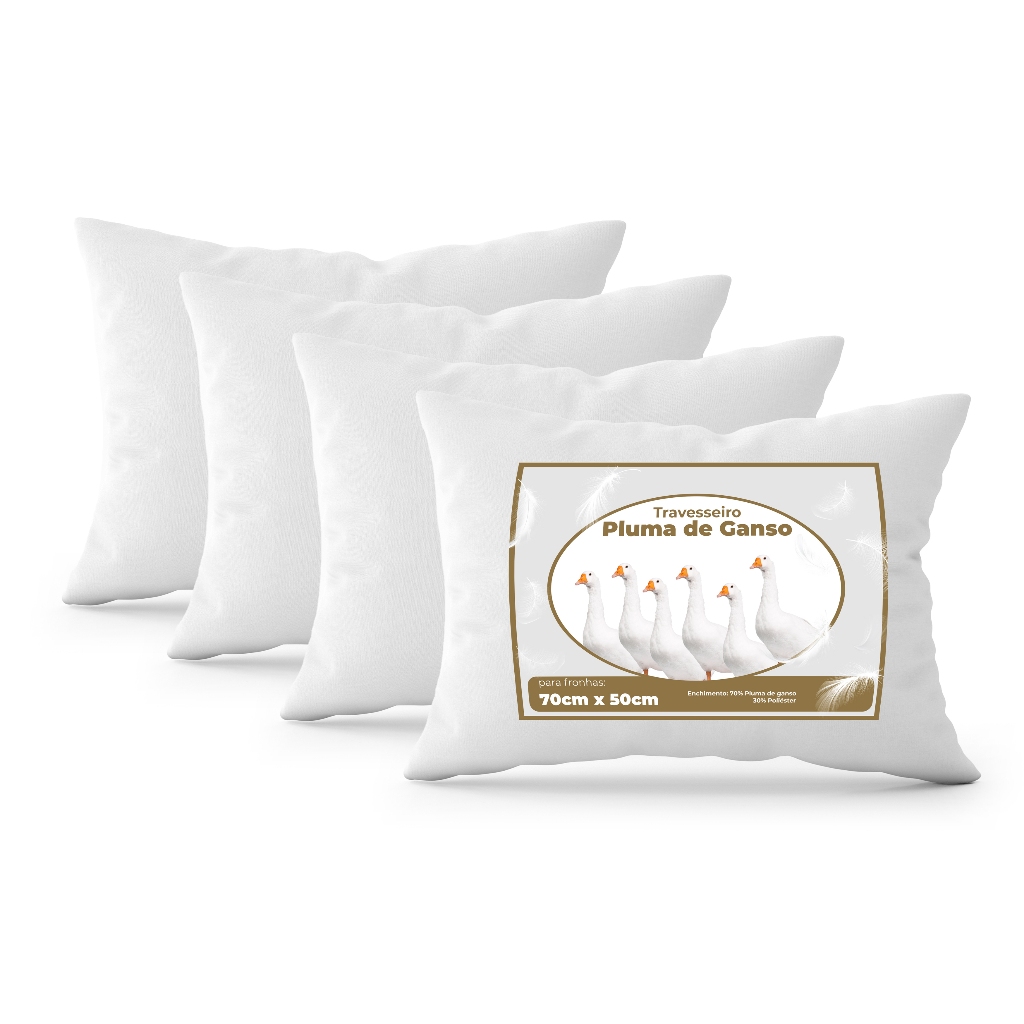Kit 4 Travesseiros 100% Pluma De Ganso 50×70 