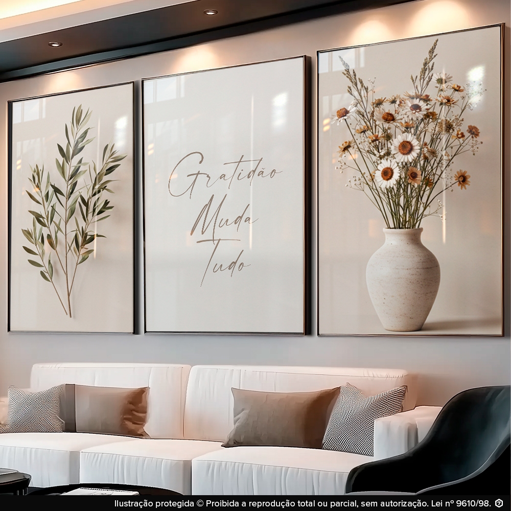 Quadros Decorativos Boho Gratidão Muda Tudo Sala 