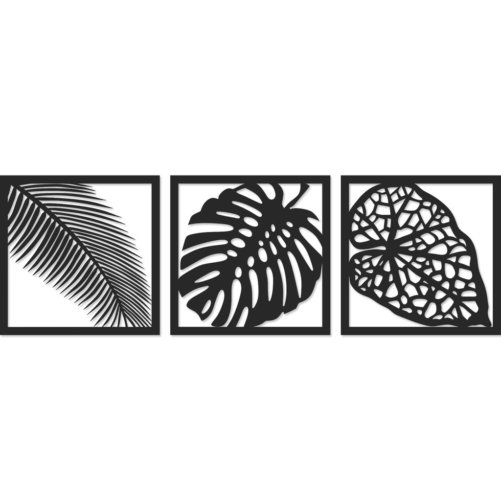 Quadro Decorativo Vazado Trio Folhas MDF 3 mm MDF 