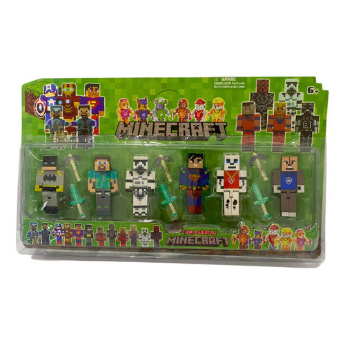 Brinquedo Cartelado 6 Bonecos Minecraft Herois Mar