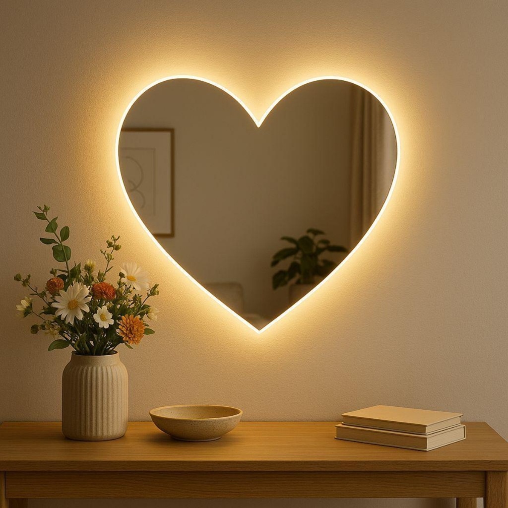 espelho com led, de coraçao, para penteadeira, sa