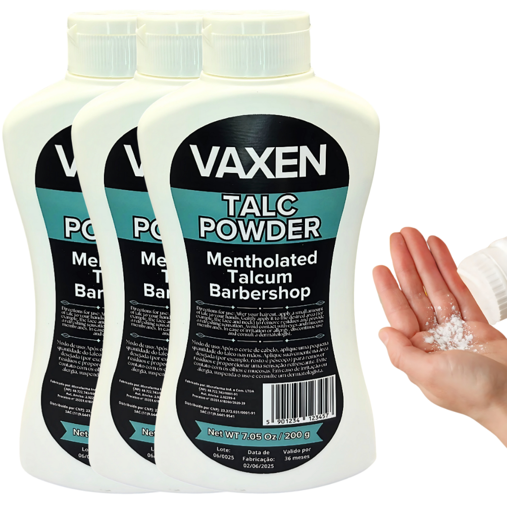 Kit 3 Talco Pós Barba Vaxen Ultra Fino Cabelo Cor