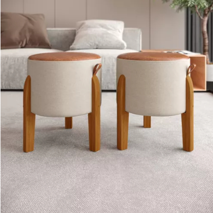 kit 2 Puff Banqueta sala redondo pés em madeira m