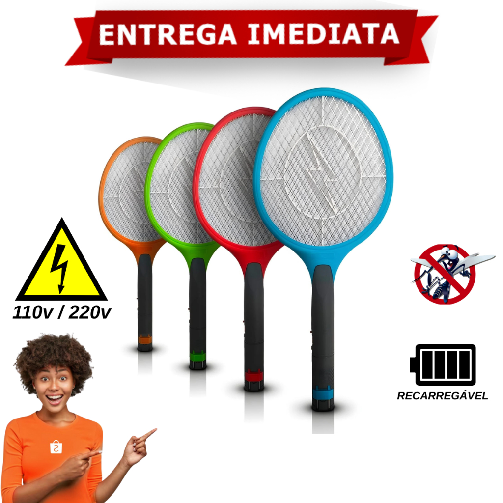 Raquete Elétrica Mosquito Dengue Insetos Recarreg