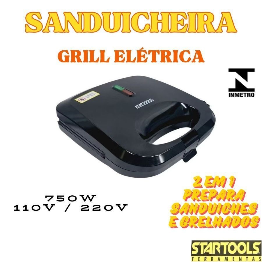 Sanduicheira Grill Elétrica Grelha Duplas 750W 22